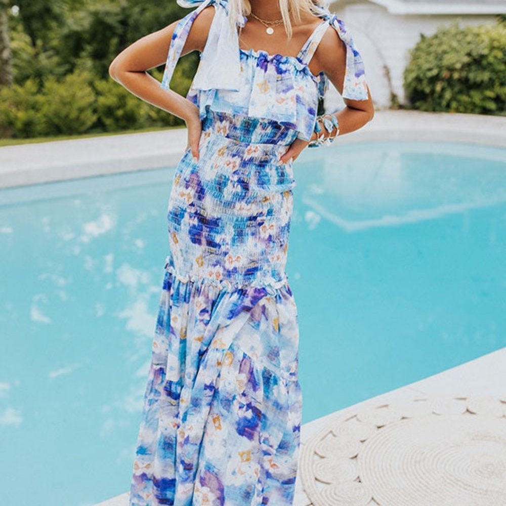 Lulu's Blue and White Maxi Dress